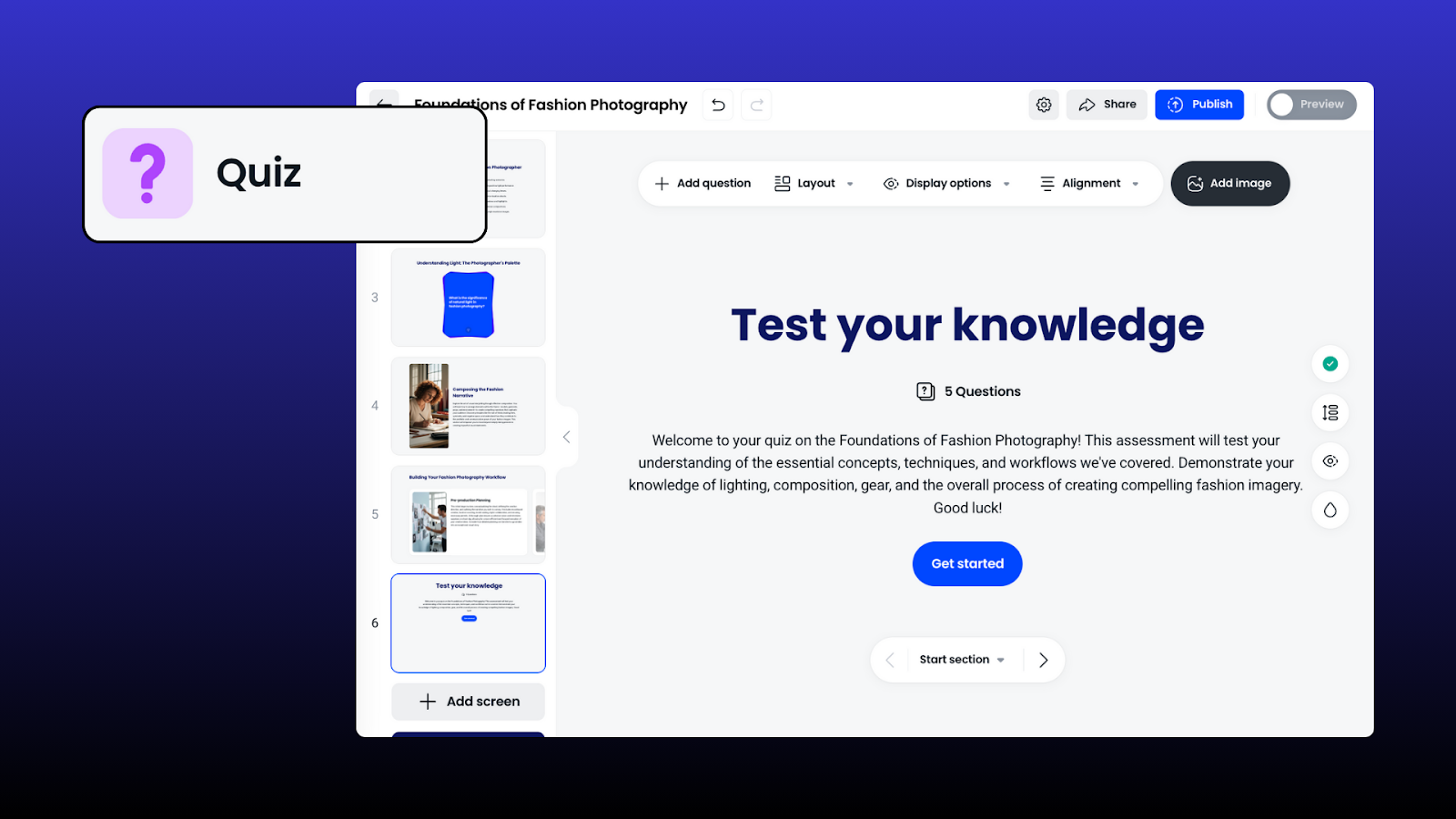 Interface de quiz