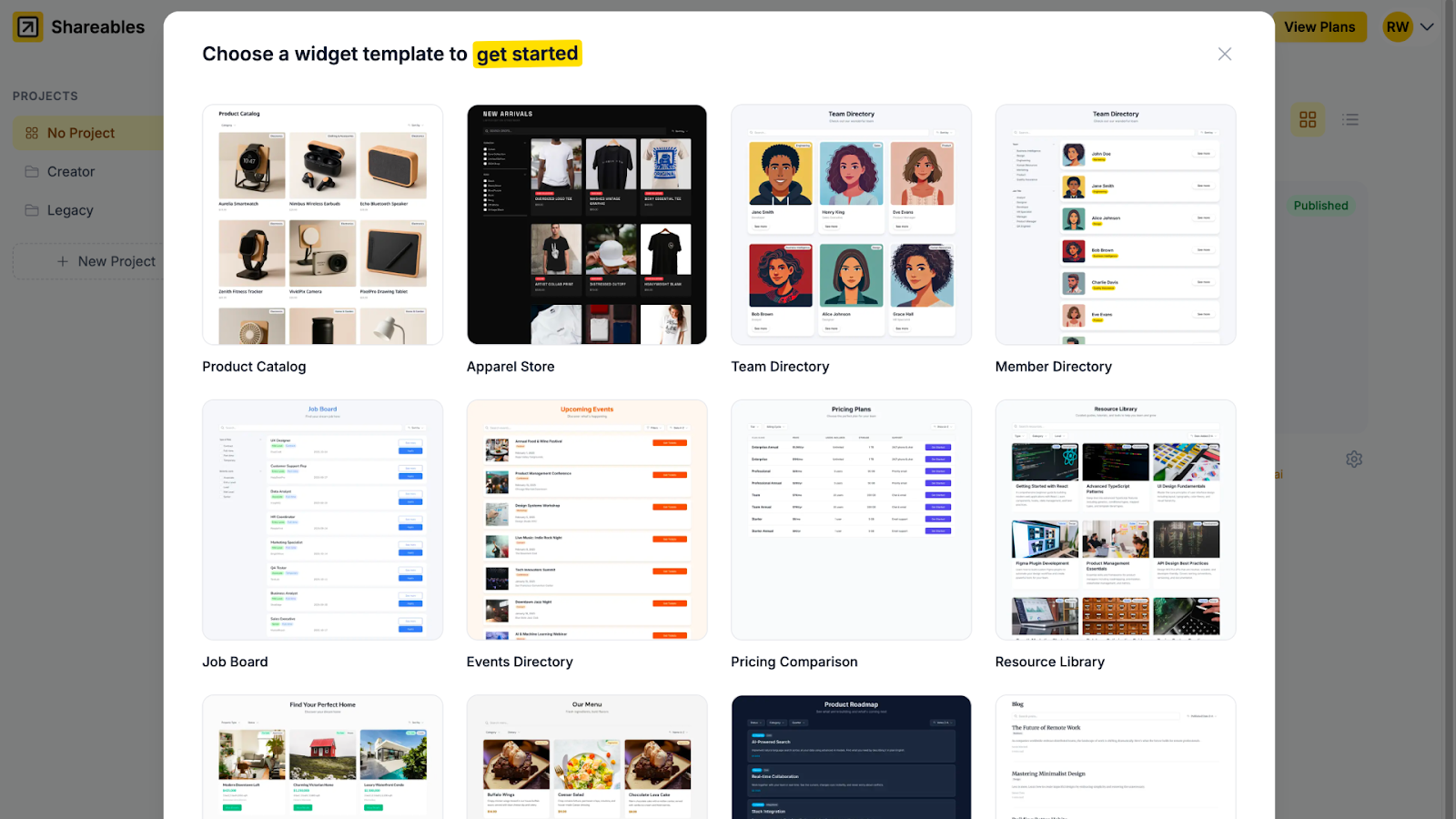 Sélection de modèle de widget