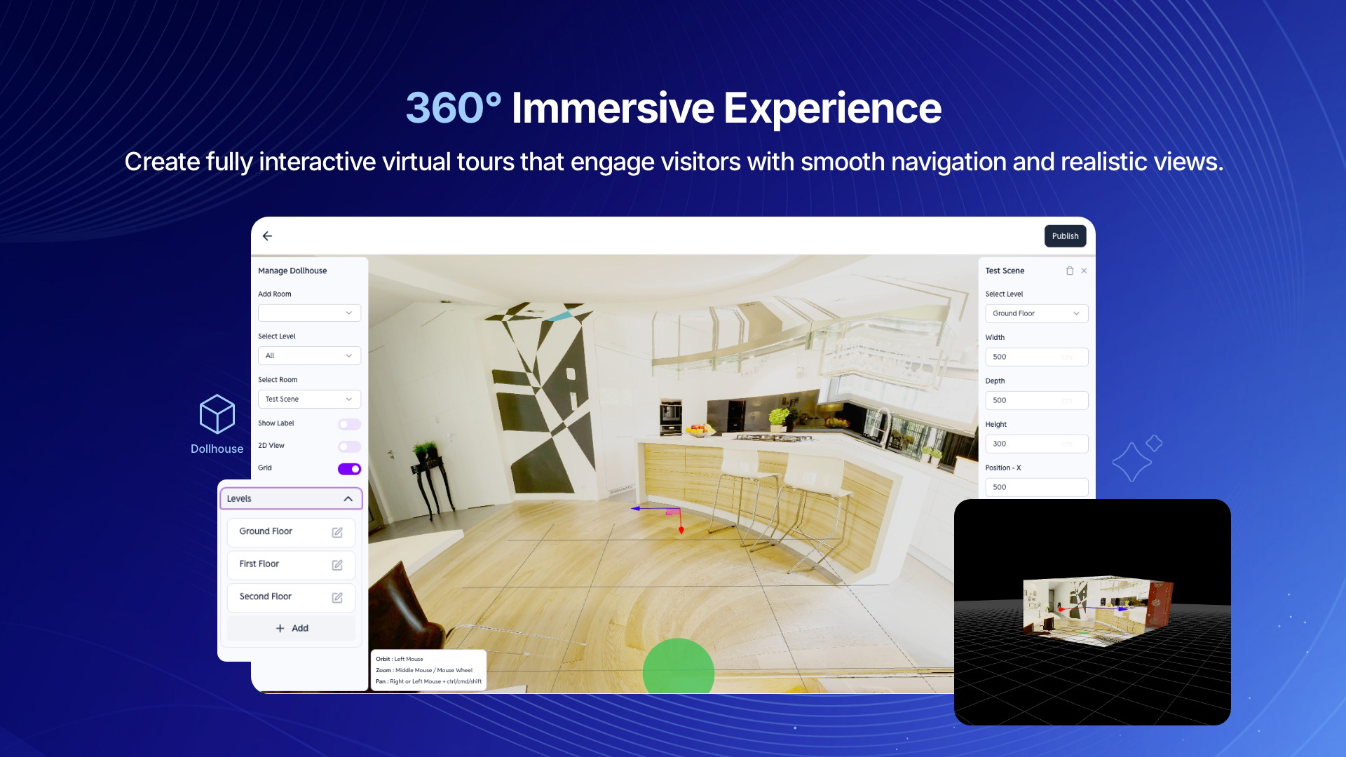 Tableau de bord de visite virtuelle 360°
