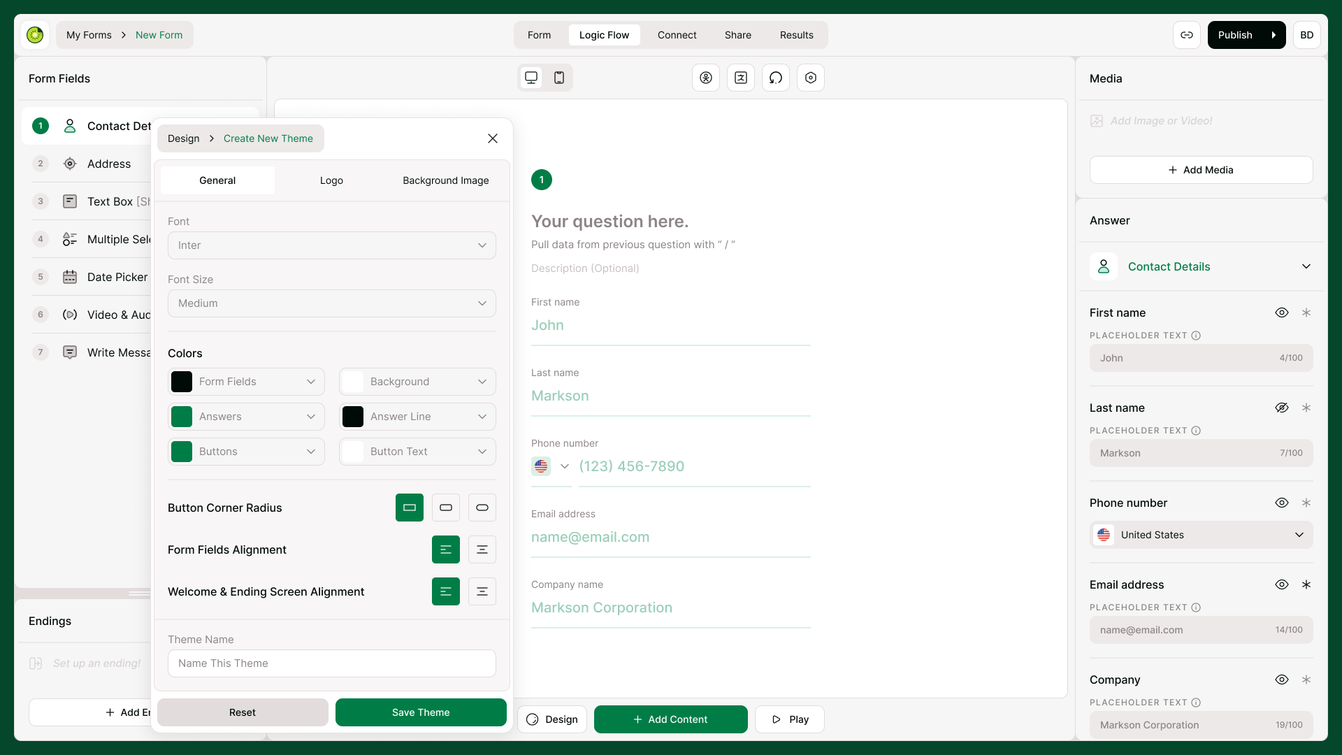 Constructeur de formulaires avec options de design