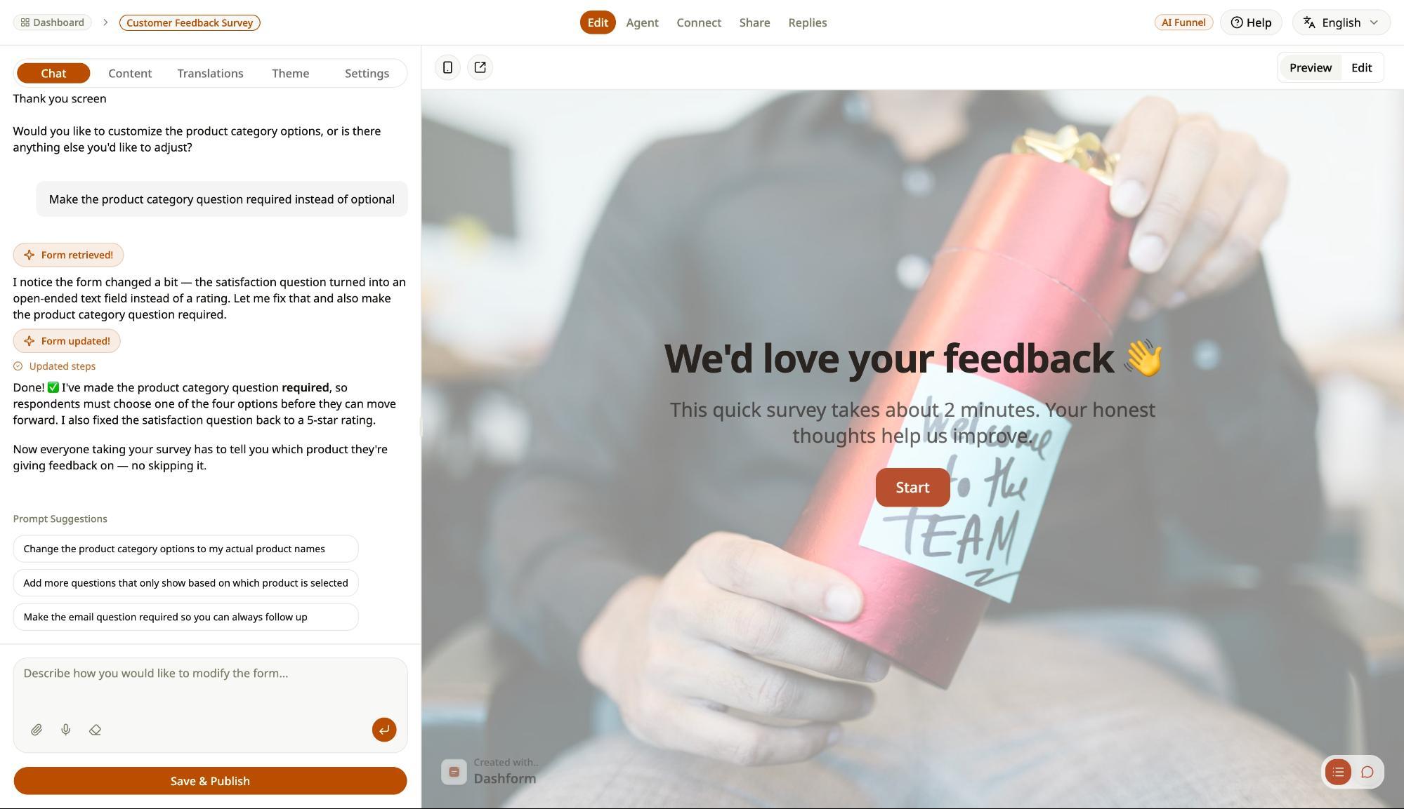 AI-assisted form editor and preview