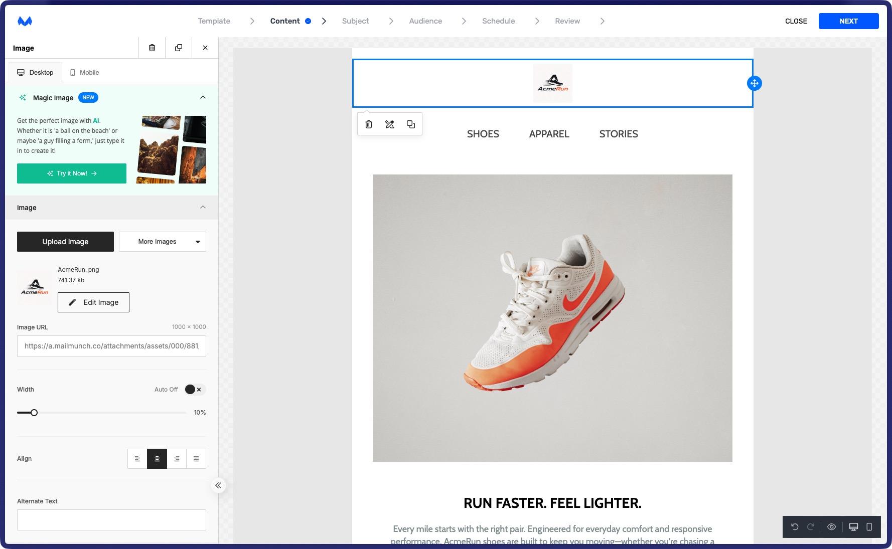 Email builder with Magic Image