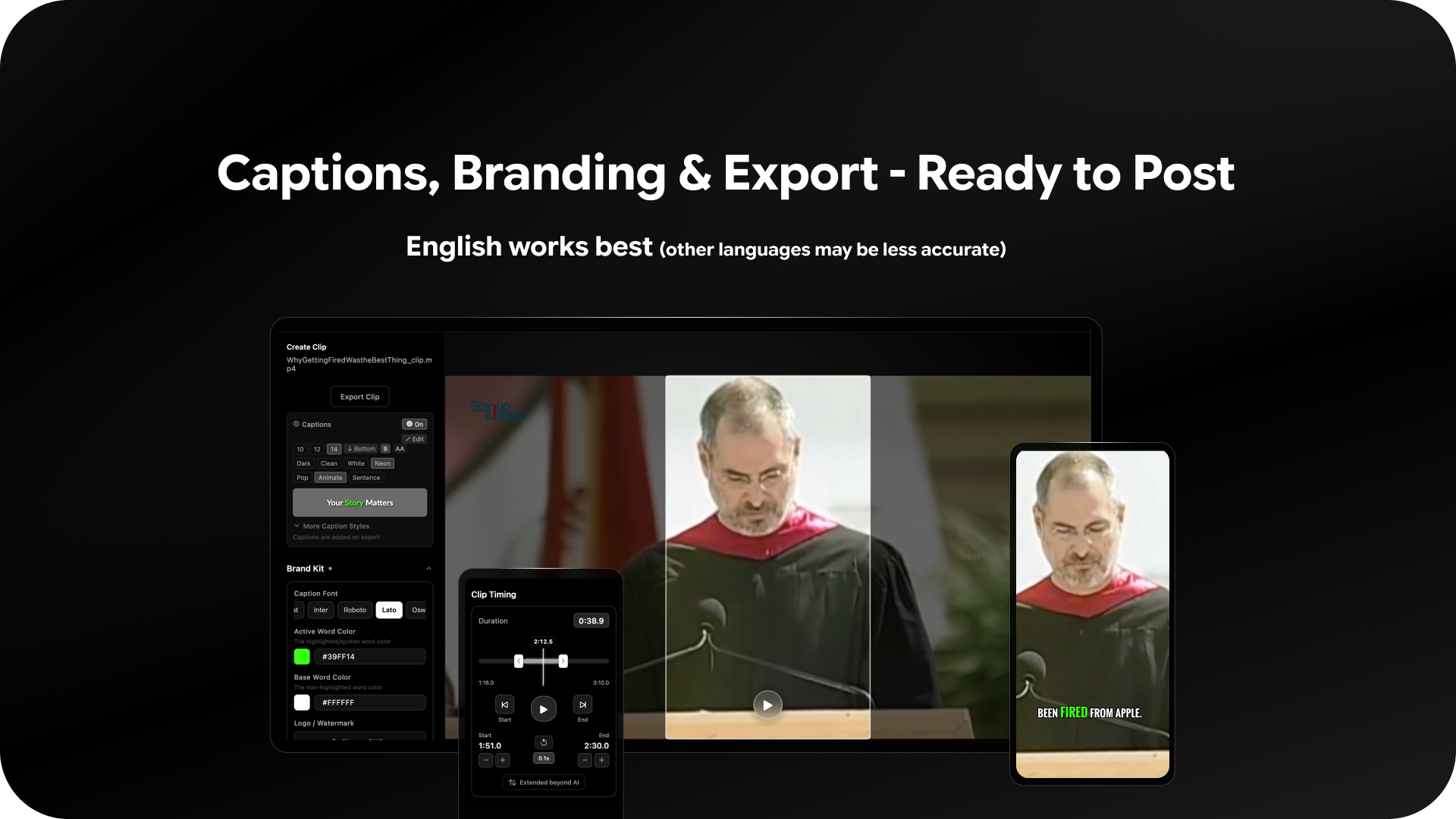 Captioning and export