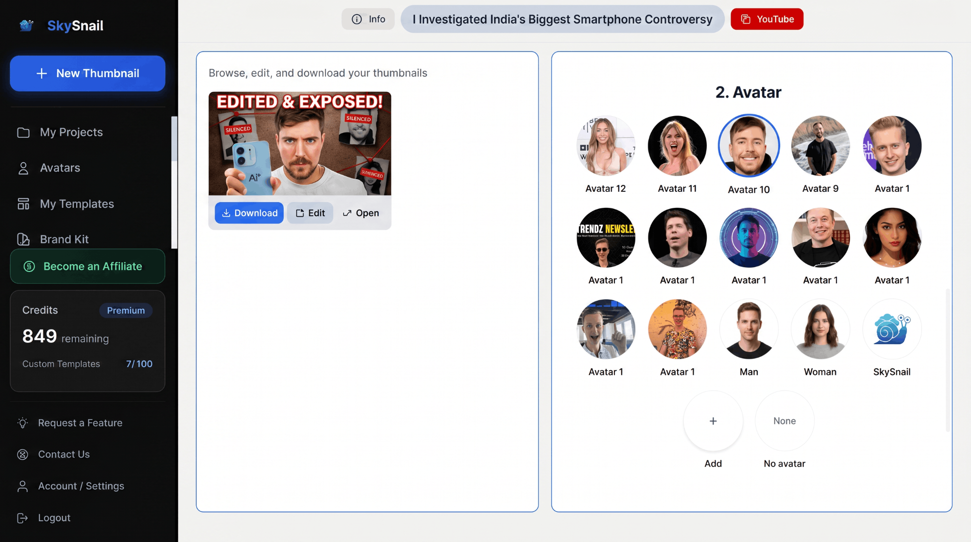 Avatar selection feature