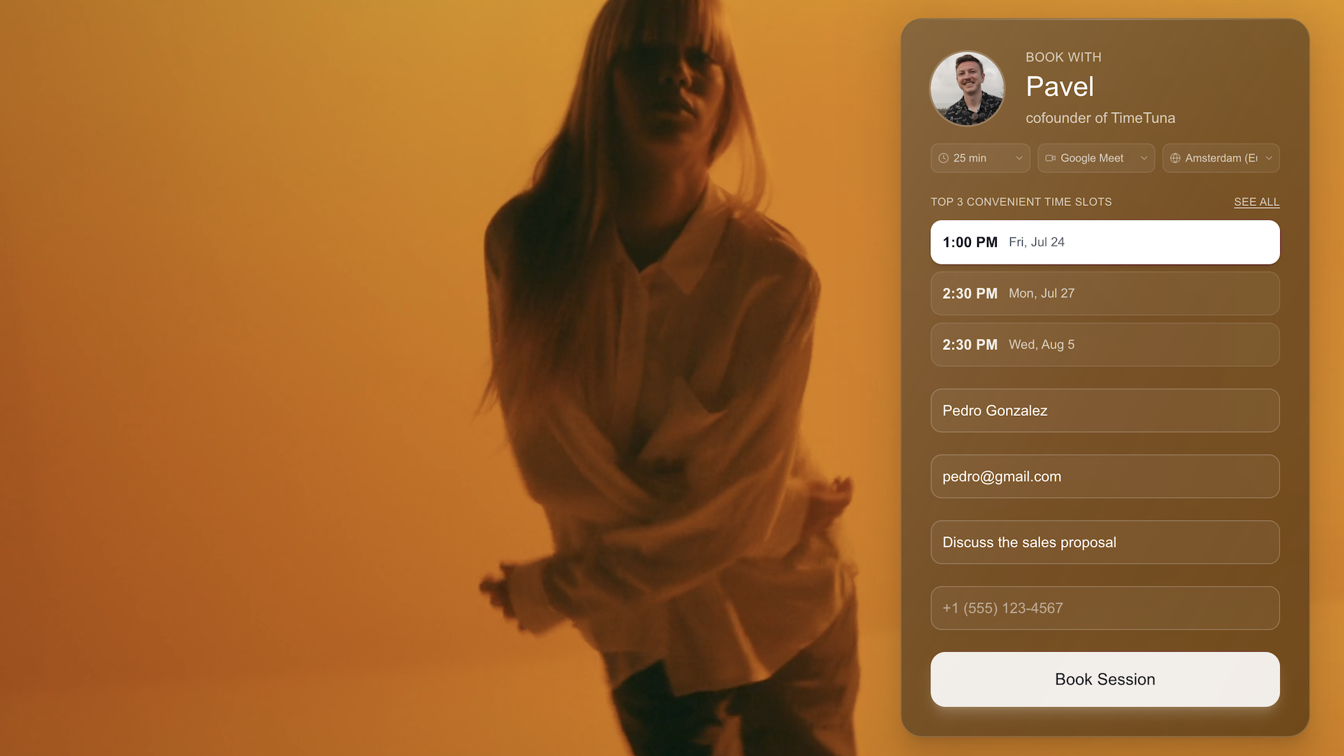 TimeTuna booking page interface