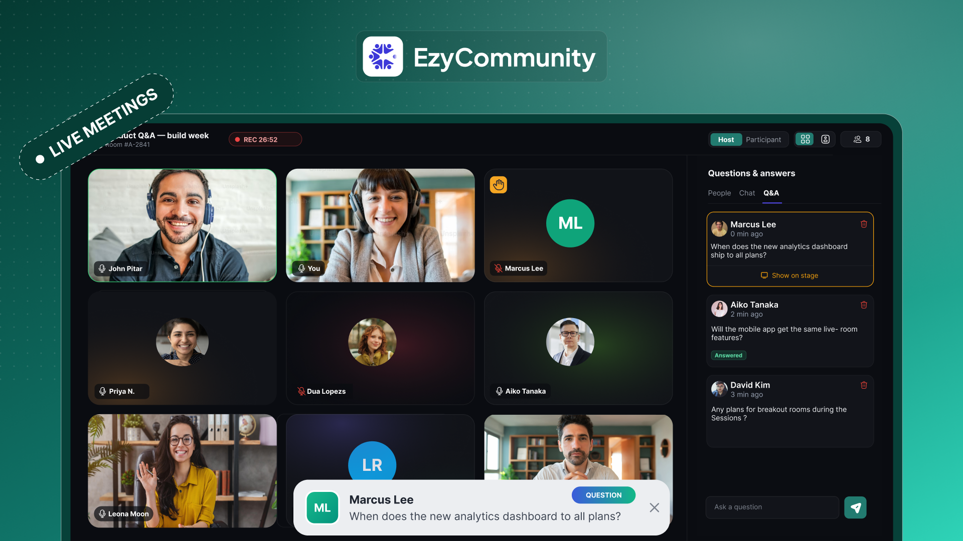 Réunion et webinaire en direct d'EzyCommunity