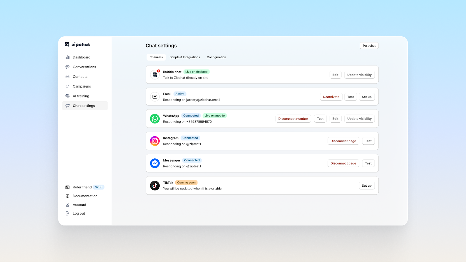 Définir les paramètres de chat principaux