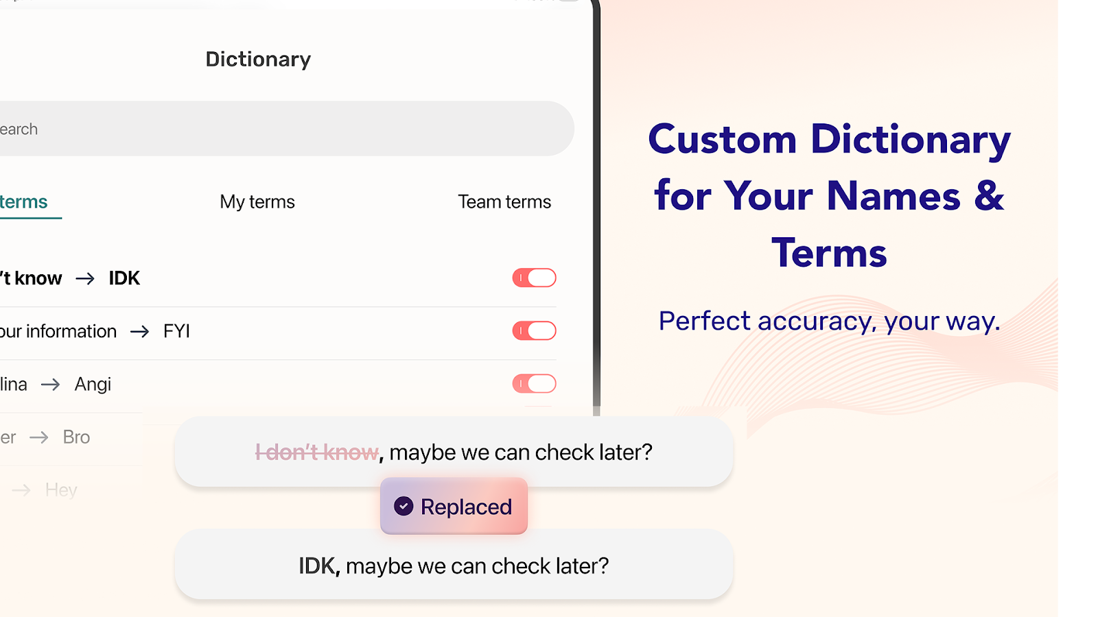 Contrôles de dictionnaire personnalisés