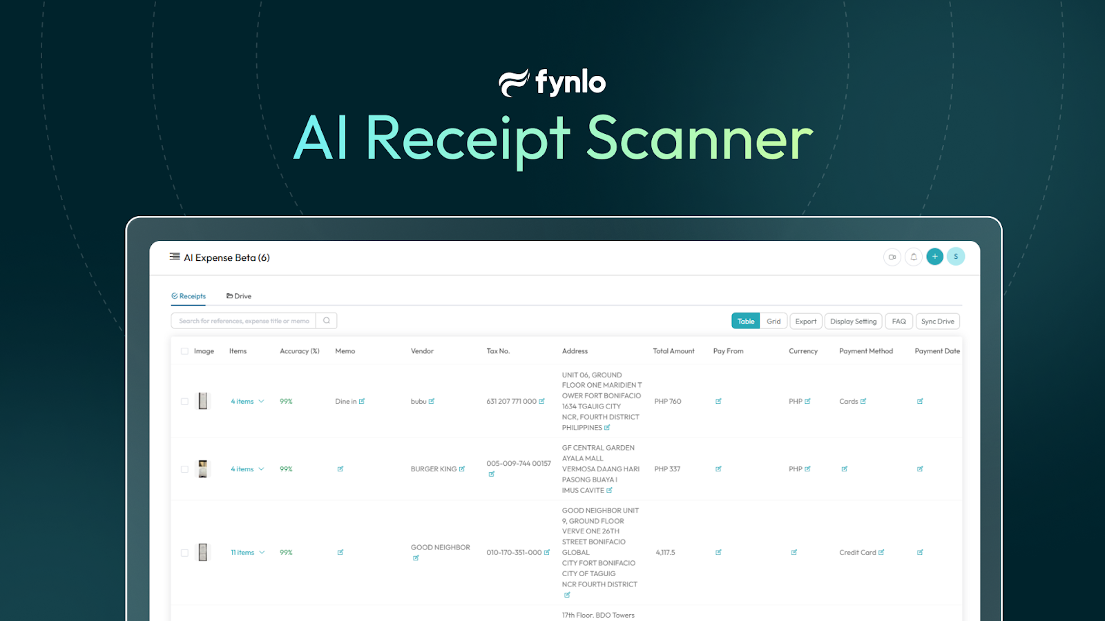 Scanner de reçus IA