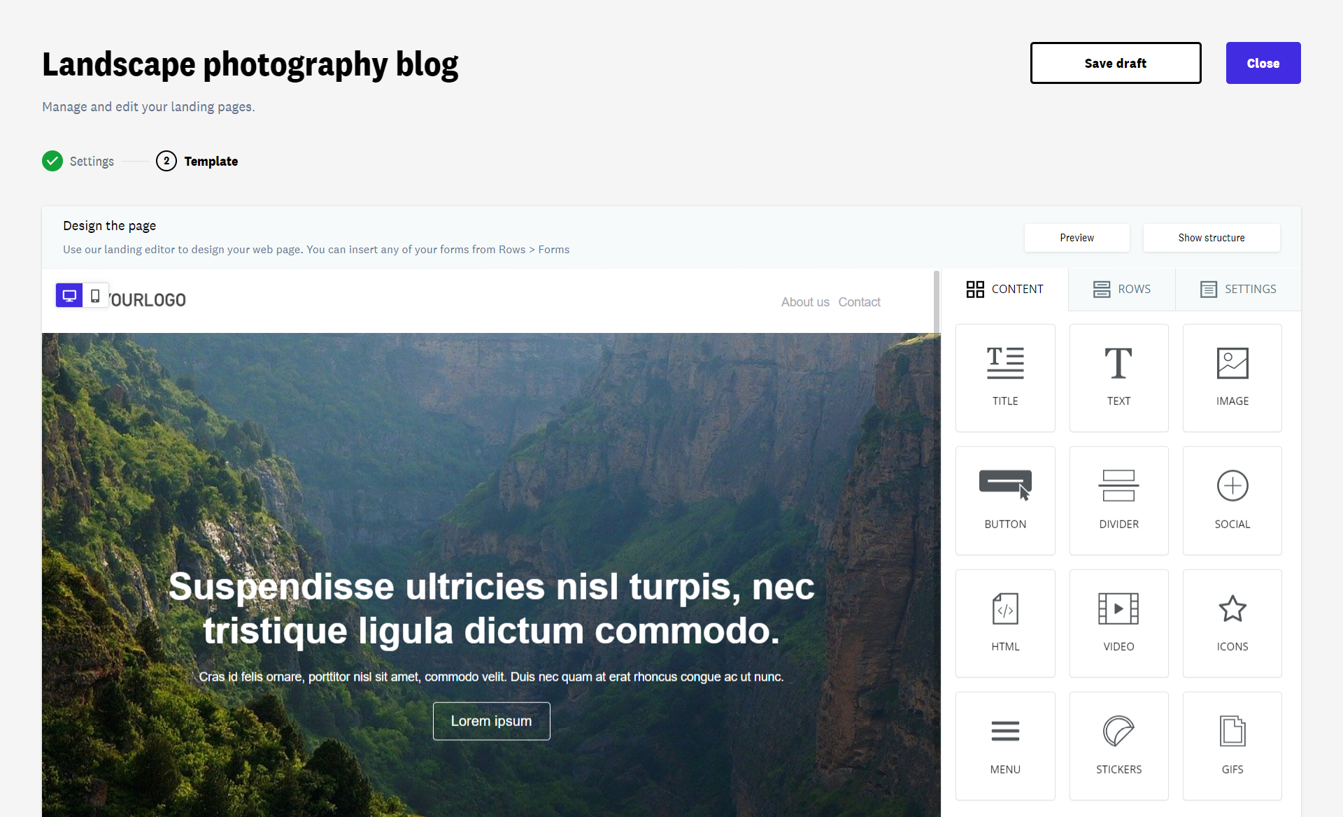 Pages de destination personnalisées