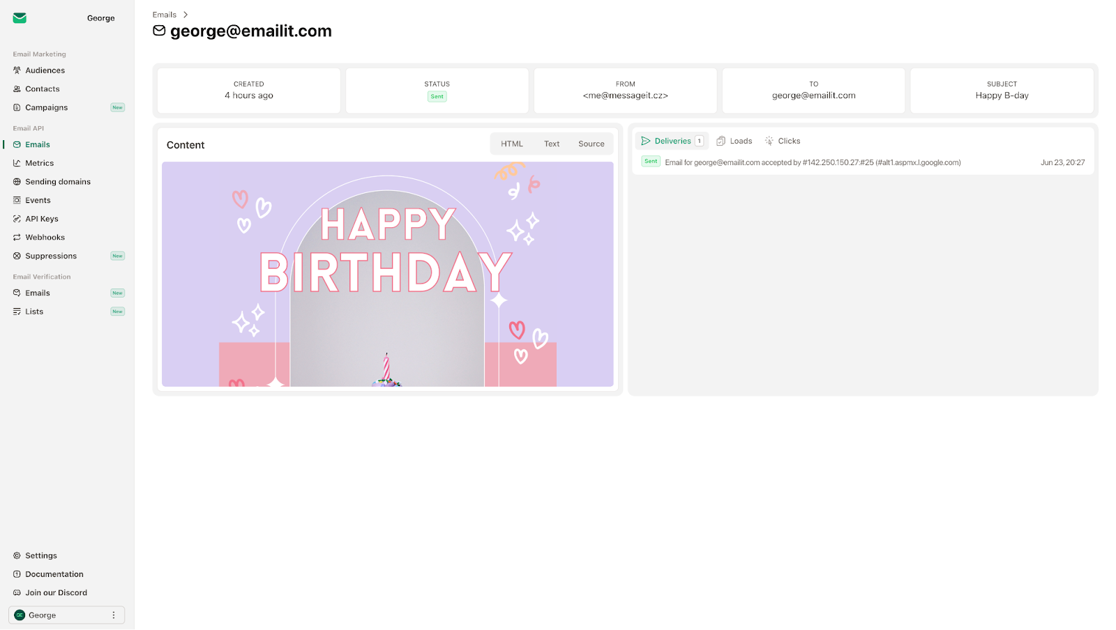 Historique des e-mails