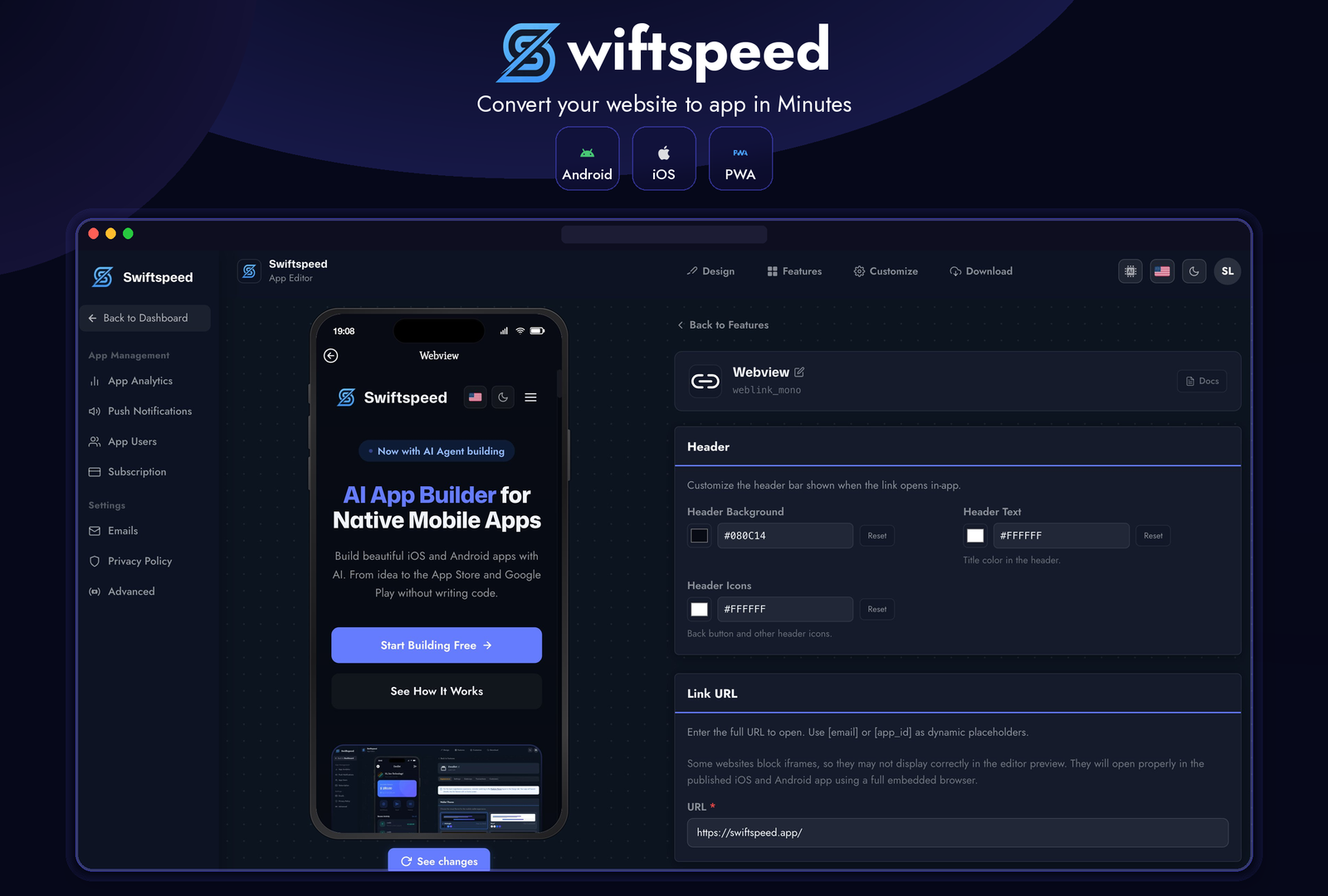 Conversion de site web en application