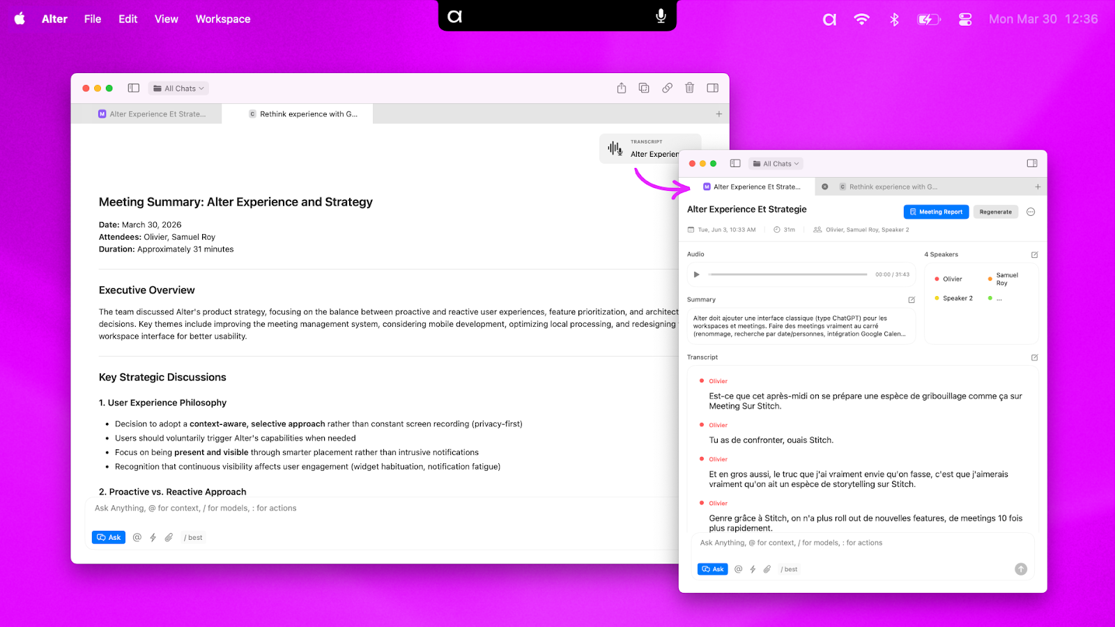 Enregistrement et transcription de réunion