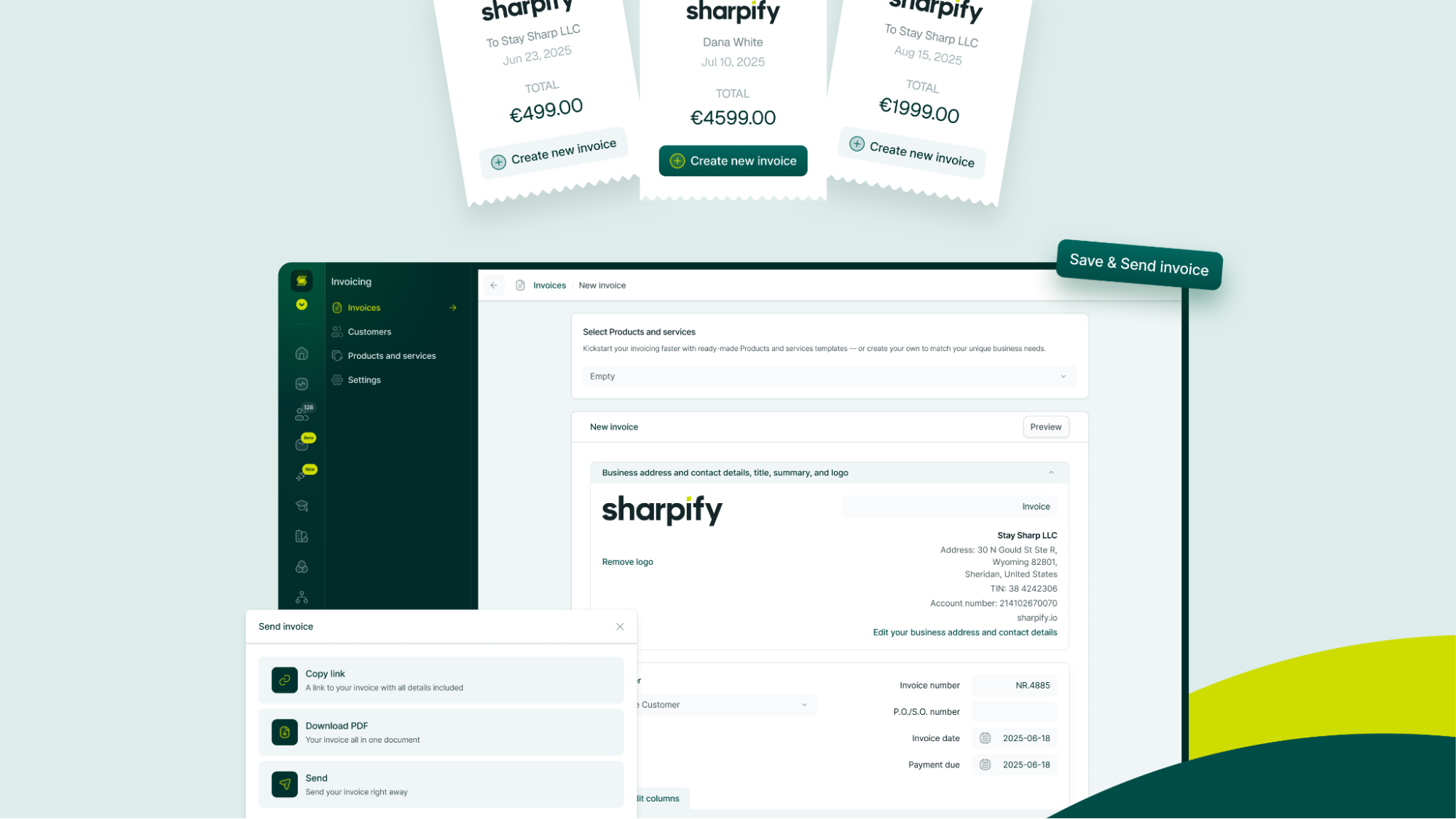 Saving and sending invoices