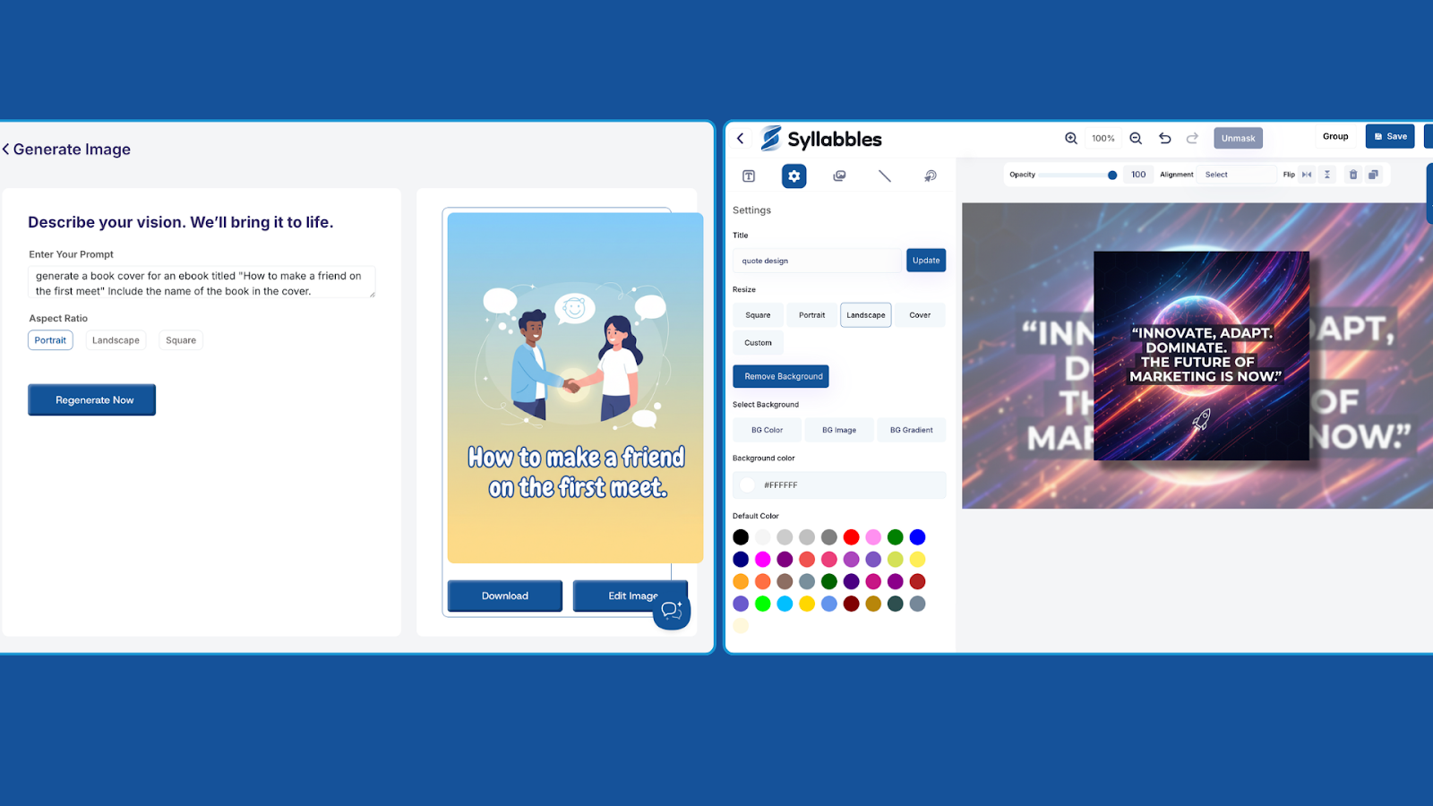 Interface du studio de design