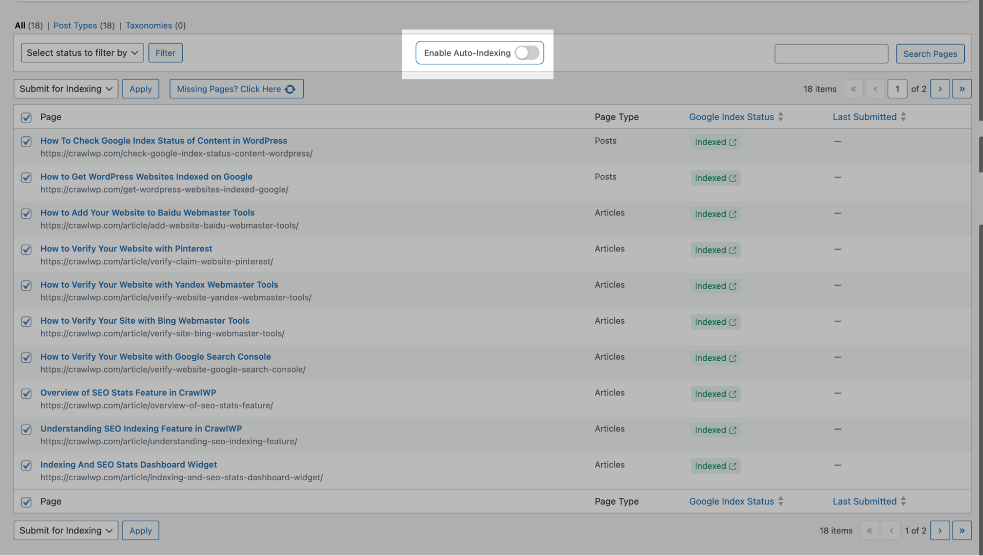 Auto-indexation