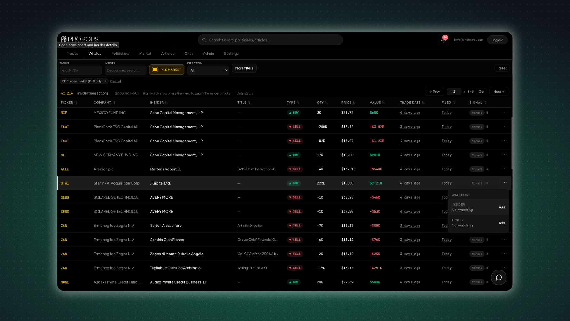 Insider transactions feed