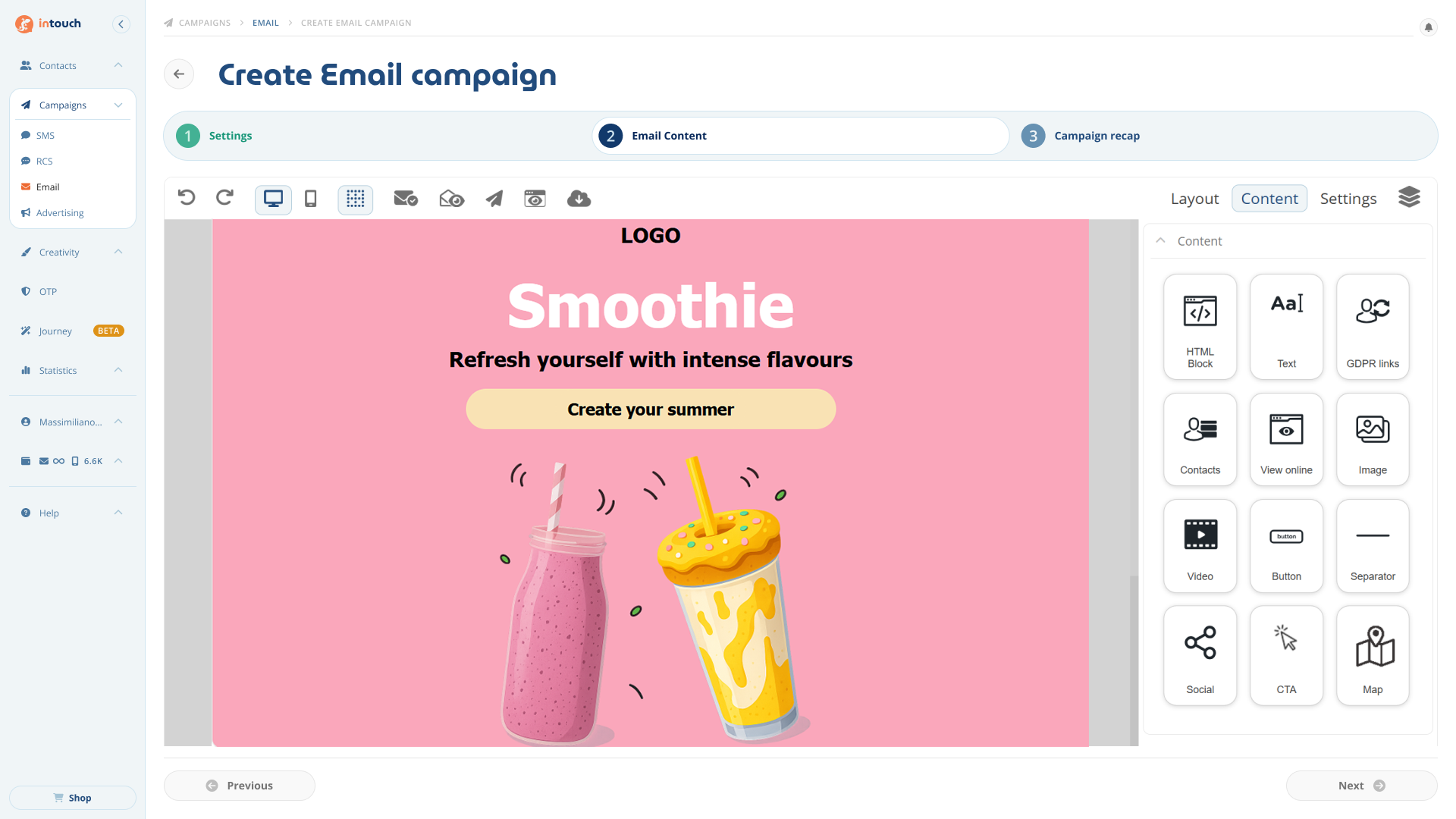 Email campaign drag-and-drop editor