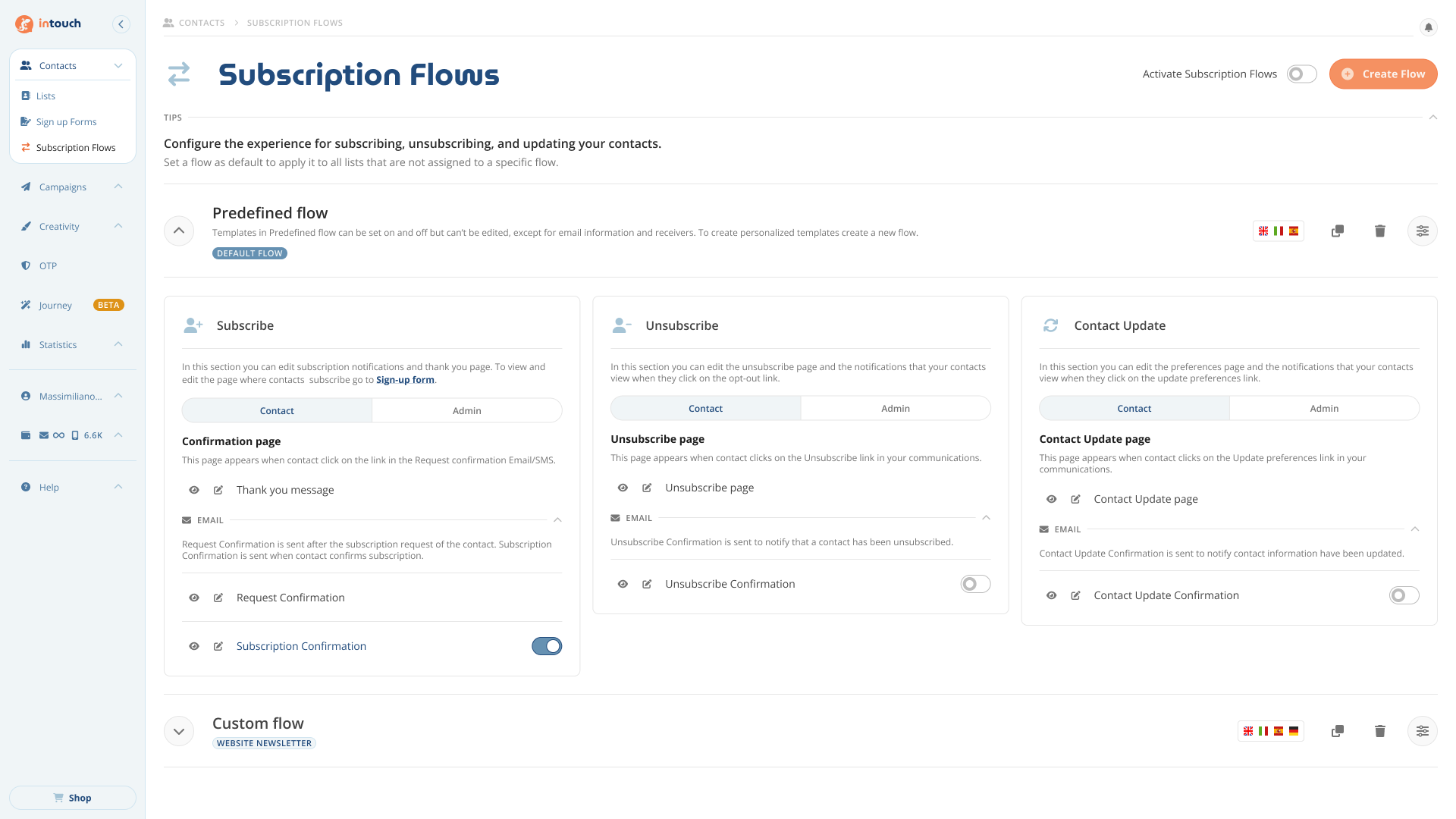 Subscription flows management