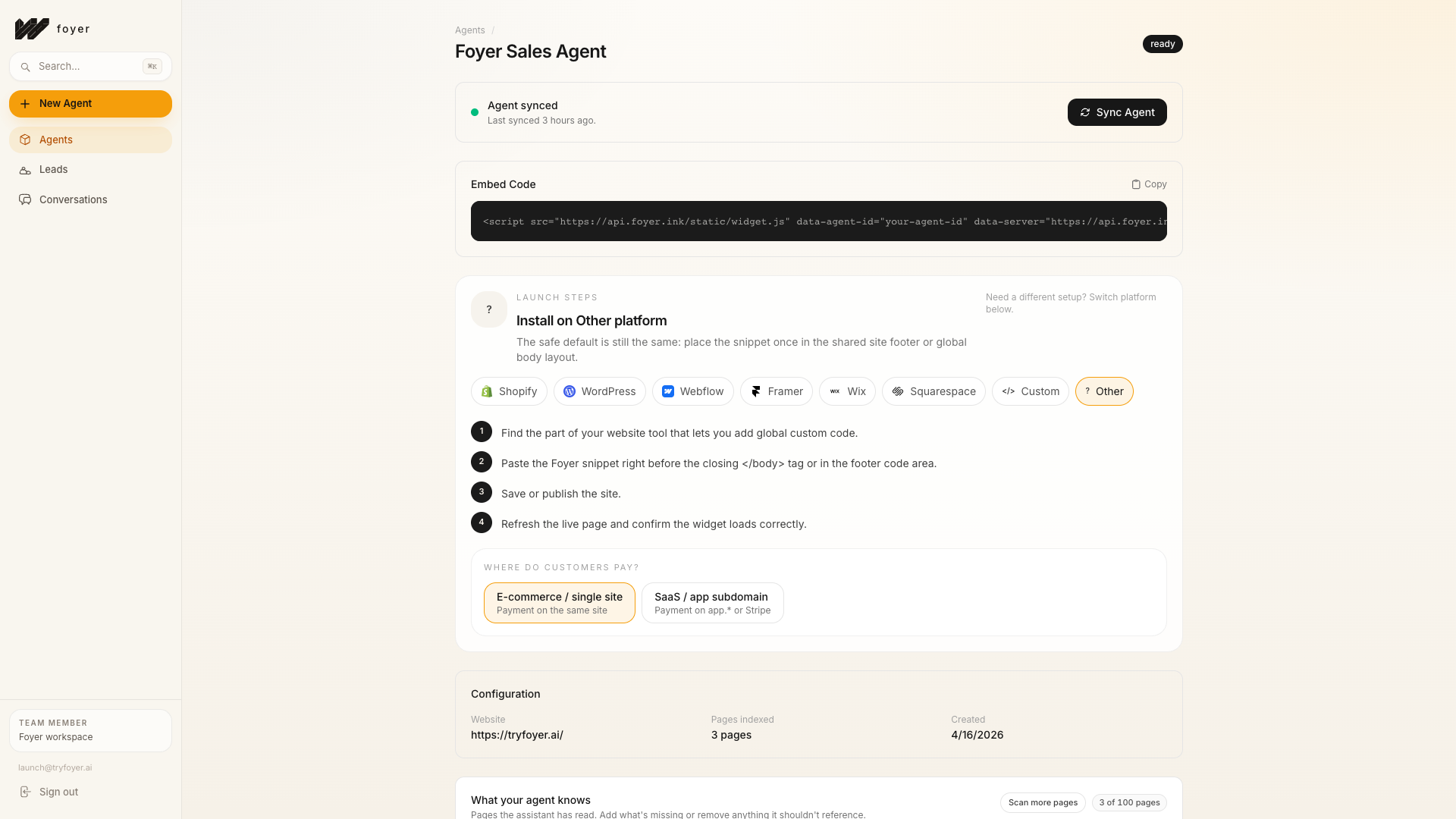 Embed code and indexing steps