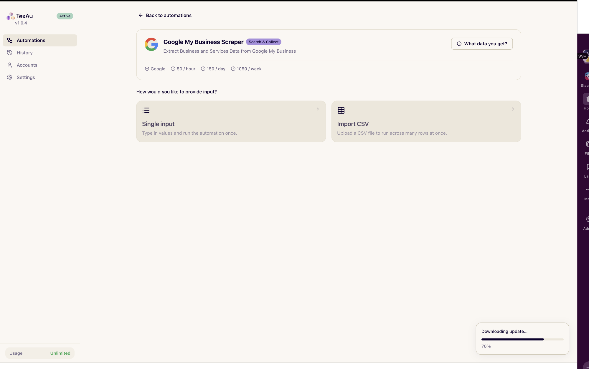 Configuration et entrées de l'automatisation